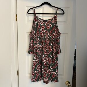 Due Time Maternity Green and Maroon Cold Shoulder Sundress